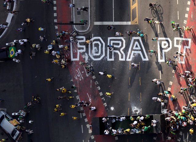 Demonstrators take part in a protest against President Dilma Rousseff in Sao Pau