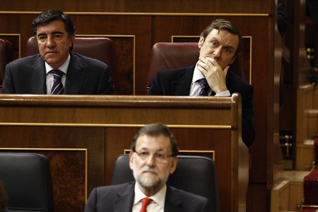 José Antonio Bermúdez de Castro, Rafael Hernando y Mariano Rajoy.