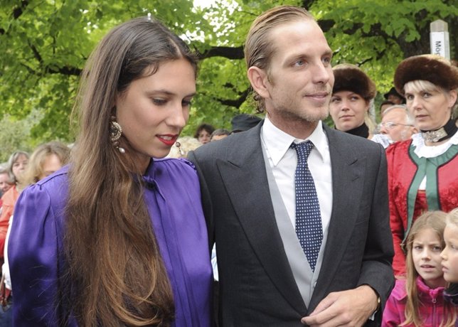 Andrea Casiraghi and his wife Tatiana Santo Domingo arrive at the wedding of Pri