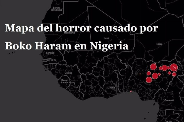 Mapa de atentados bombas en Nigeria