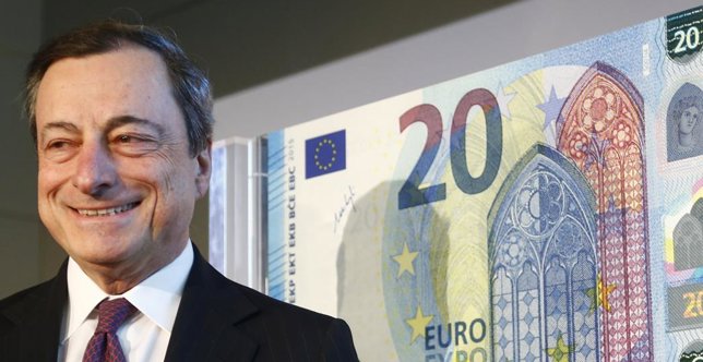 President of the European Central Bank Draghi presents the new 20 Euro banknote 