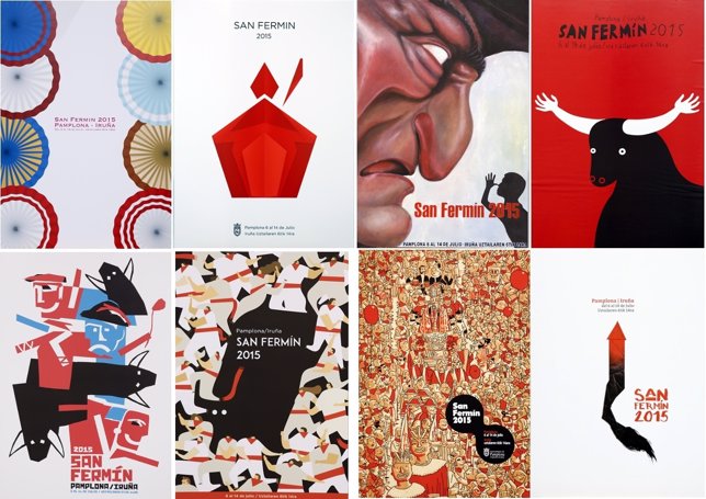 Los ocho carteles finalistas del concurso Sanfermines 2015.