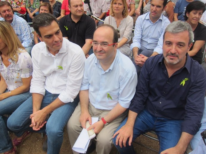 Pedro Sánchez (PSOE), Miquel Iceta, Jaume Collboni (PSC) (Archivo)