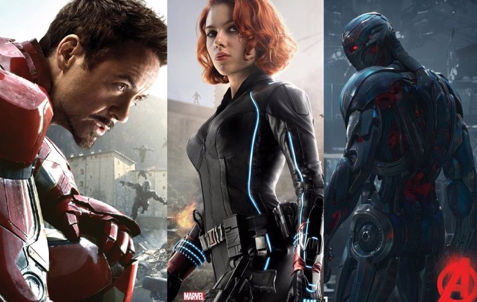 Iron Man, la Viuda Negra y Ultrón, recopilación carteles de Vengadores