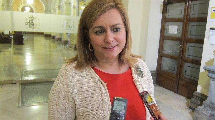 La consejera María Jesús Serrano atiende a los periodistas este jueves