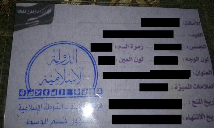 Documento personal de identidad emitido por Estado Islámico