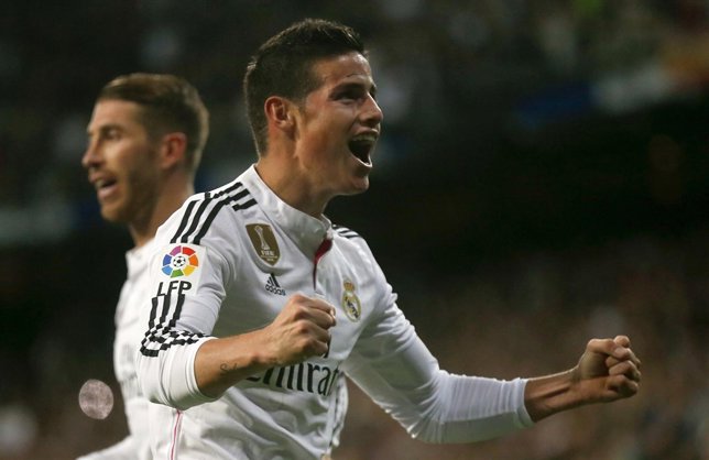 James Rodríguez celebra su gol ante el Málaga