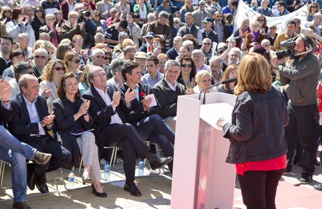 Gabilondo y Pedro Sánchez en un mítin en Alcorcón