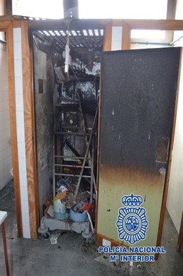 Imagen de cómo quedó el cuarto de la limpieza tras la explosión