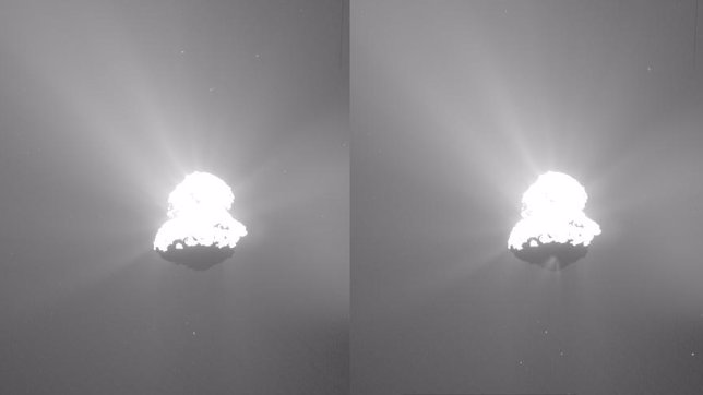 Actividad en la zona a la sombra del cometa 67P
