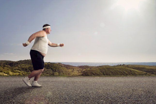 Hombre corriendo, gordo, ejercicio, deporte