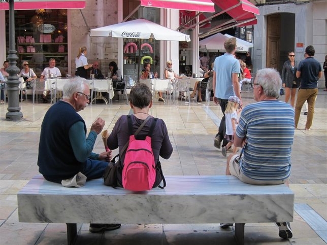 Turistas, mayores, ancianos, descanso, turismo, banco, 