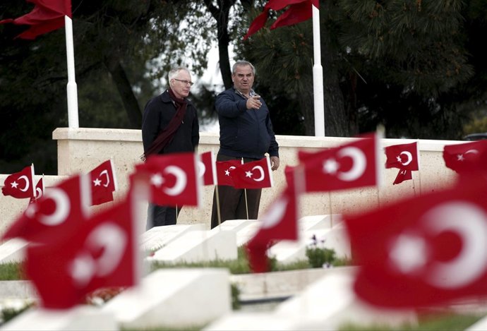 Bruce Scates, grandson of Private Thomas Charles Scates, and Halil Koc, grandson