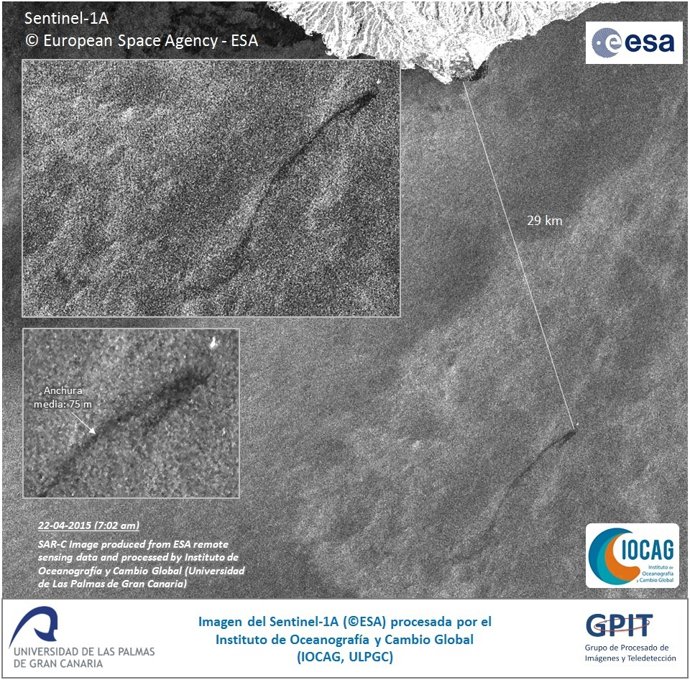 ULPGC. REMITIMOS IMAGEN DE RADAR EN ALTA RESOLUCIÓN DEL VERTIDO DEL BUQUE OLEG N