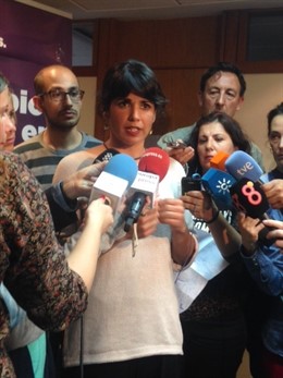 Teresa Rodríguez este lunes en atención a los medios