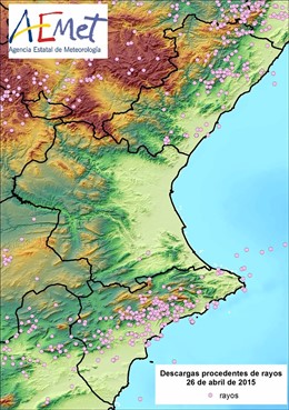 Mapa de rayos regisrados en la Comunitat Valenciana