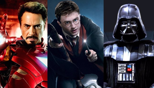 Iron man, Harry Potter  y Darth Vader 