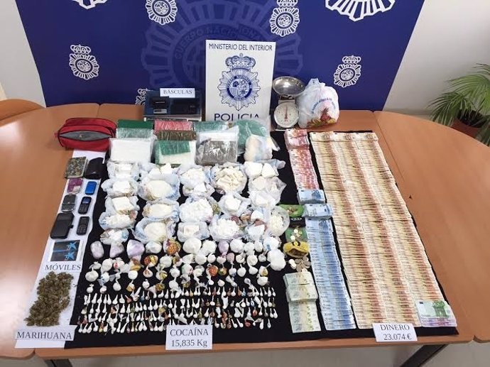 Casi 16 kilos de cocaína intervenidos en Huelva.