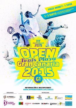 Cartel del Open Gran Canaria ITF Beachtennis 2015,que se celebra en Las Canteras