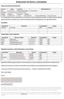 Declaración de bienes de Nebot (UPyD)