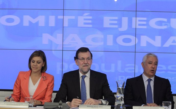 Mariano Rajoy, María Dolores de Cospedal y Javier Arenas