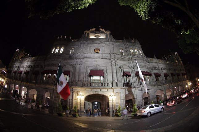 The City Hall of Puebla is seen before the lights are turned off in participatio