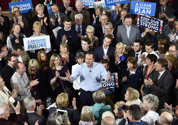 El primer ministro británico, David Cameron, en un acto de campaña