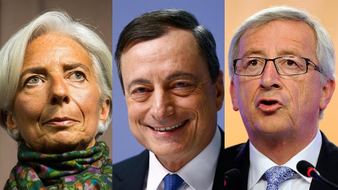Montaje de Lagarde, Draghi y Junker