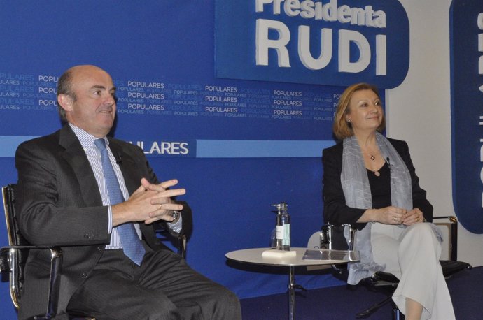 El ministro Luis de Guindos y la presidenta aragonesa, Luisa Fernanda Rudi.