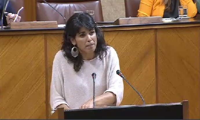 Teresa Rodríguez durante su intervención en el debate de investidura