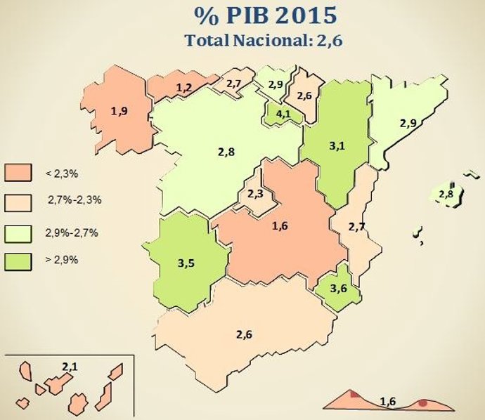 Mapa de previsiones del PIB regional 2015.
