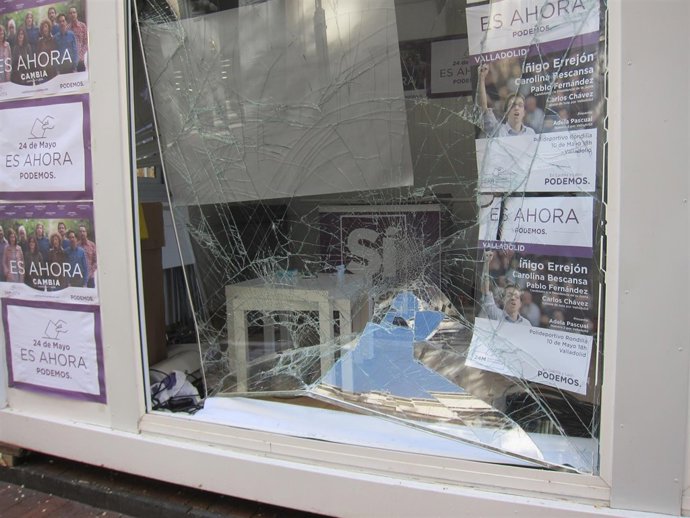 Caseta de Podemos tras el ataque