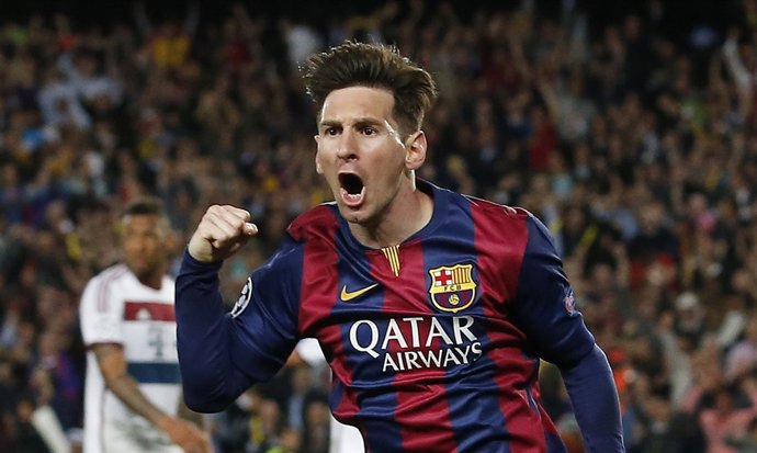 Lionel Messi tras marcar un doblete al Bayern