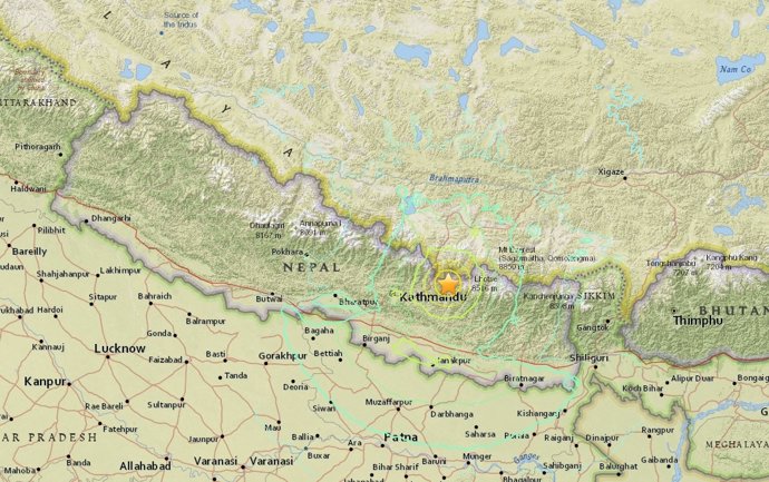 Mapa del terremoto de 7,4 en Nepal