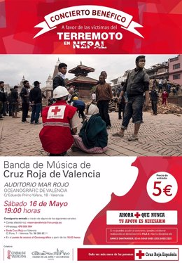 Cartel del concierto benéfico de Cruz Roja para recaudar fondos para Nepal