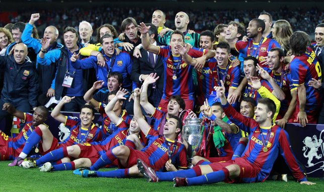 El Barcelona celebra la Champions conseguida en Londres