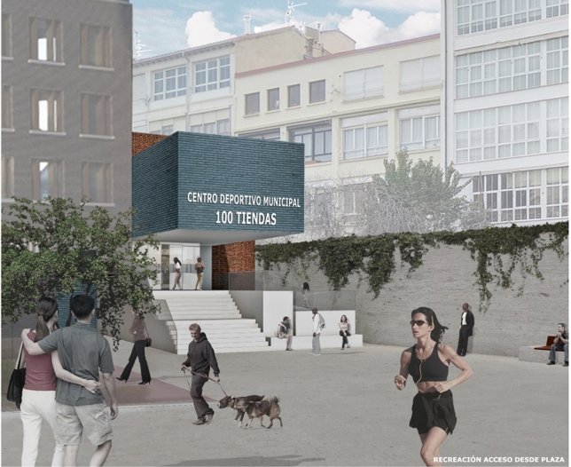 Simulación centro deportivo municipal 100 tiendas