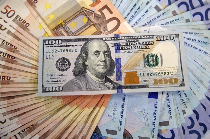 A picture illustration shows Euro and U.S. Dollar banknotes in Sarajevo