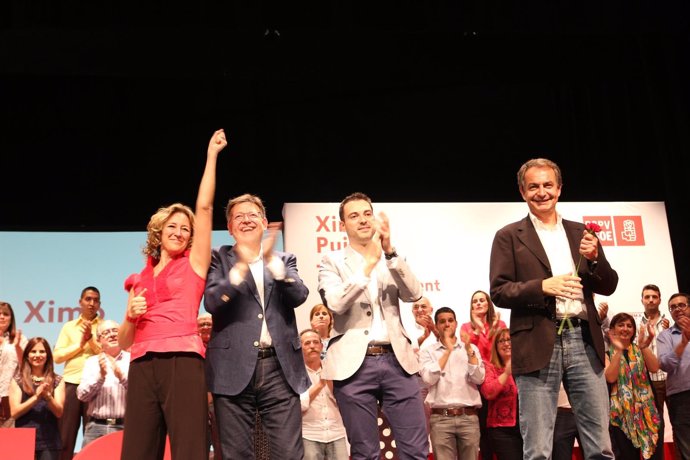 Puig y Zapatero durante el mitin de Onda (Castellón).