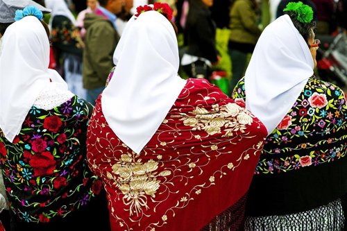 MADRID, SPAIN - MAY 15:   Women dressed in chulapo, traditional clothing of the 