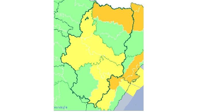 Mapa de alerta por viento en Aragón