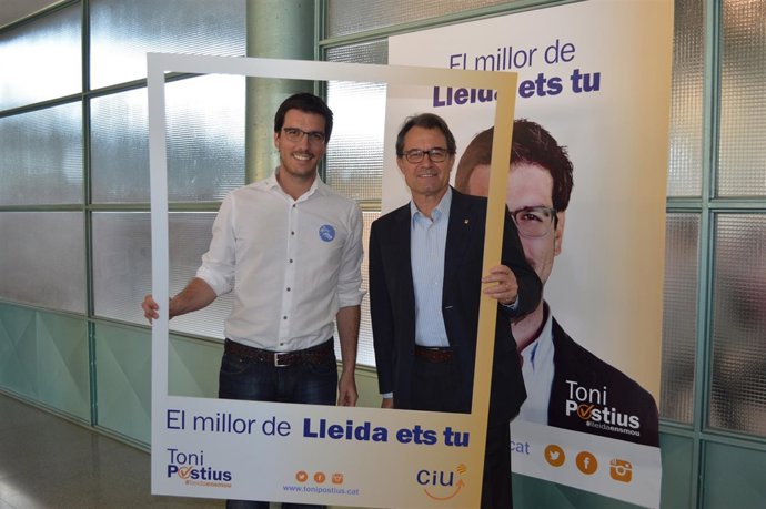 El candidato de CiU a la alcaldía de Lleida, junto al president Artur Mas