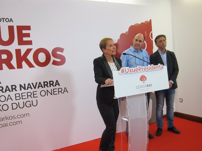 Barkos, Ayerdi y Etxeberria, de Geroa Bai, en la rueda de prensa