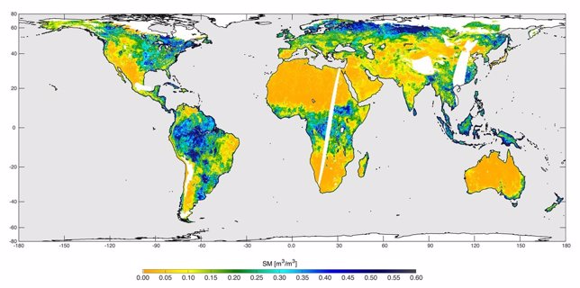 Primer mapa de humedad global del suelo del satélite SMAP