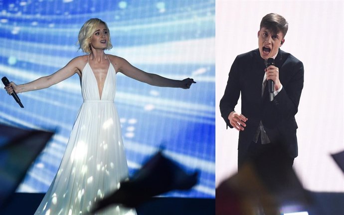 Polina Gagarina y Loio Nottet en la final de Eurovisión 2015