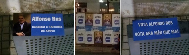 Carteles electorales con la imagen de Alfonso Rus en Xàtiva (Valencia).