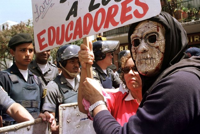 VENEZUELAN TEACHERS PROTEST FOR HIGHER WAGES IN CARACAS.