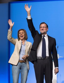 Mariano Rajoy en un mitin con María Dolores de Cospedal en Guadalajara