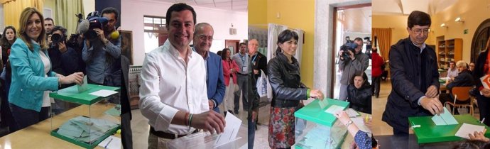 Susana Díaz, Juanma Moreno, Teresa Rodríguez y Juan Marín, votando