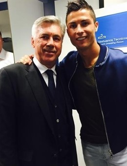 Cristiano Ronaldo y Carlo Ancelotti tras la última jornada de Liga
